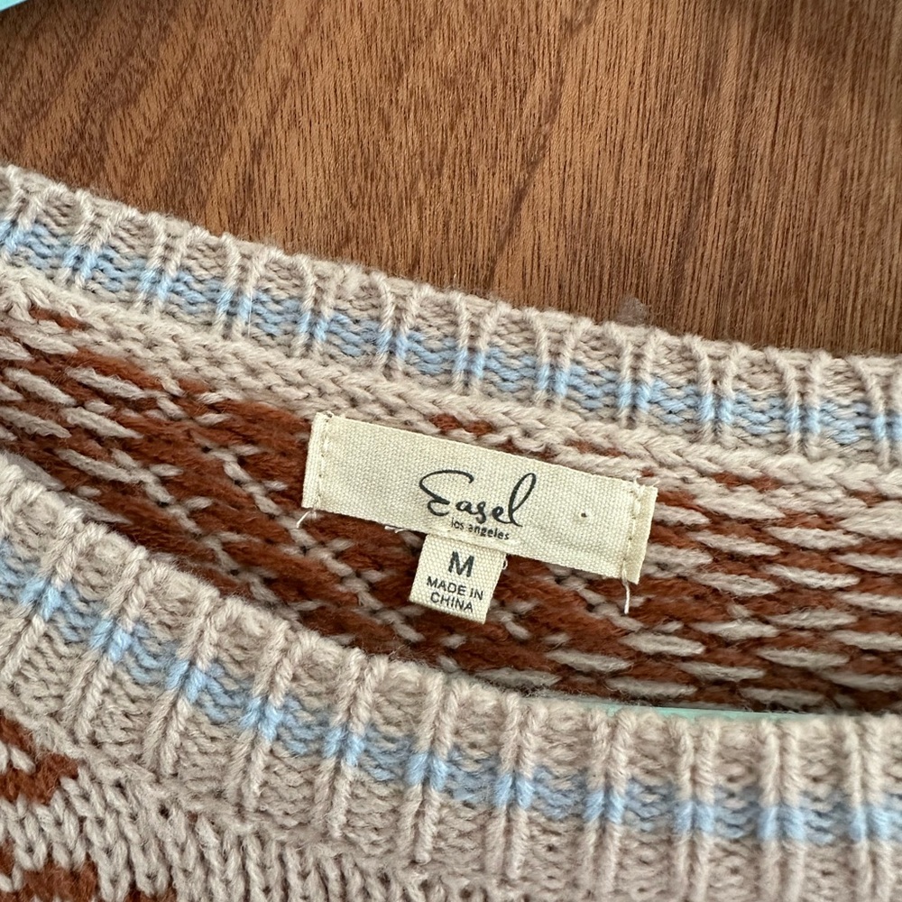 Easel Triangular Patterned Brown And Cream Sweater - image 2